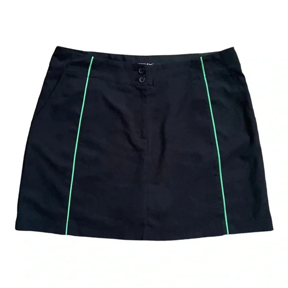 NIKE GOLF Skort Black w/ Green Piping Trim Front & Back Pockets sz 14 - Picture 1 of 8